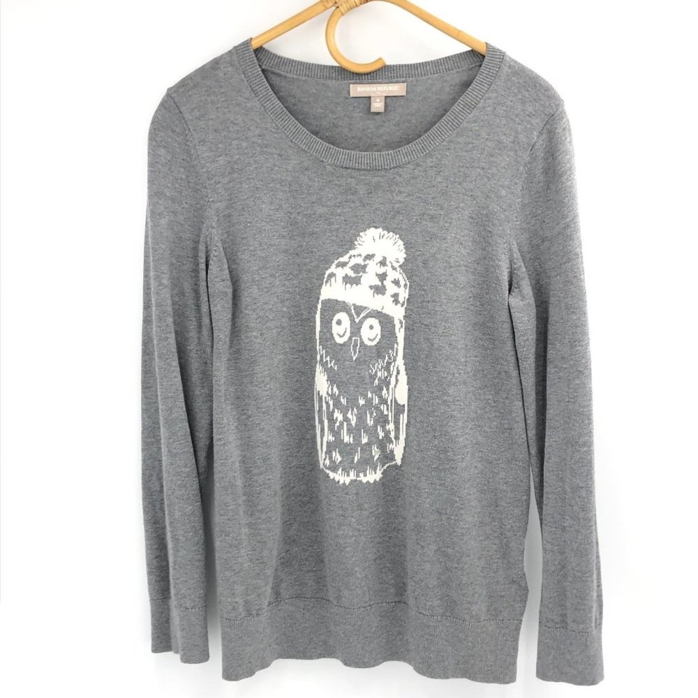 BANANA REPUBLIC Vintage Gray Owl Sweater Cardigan